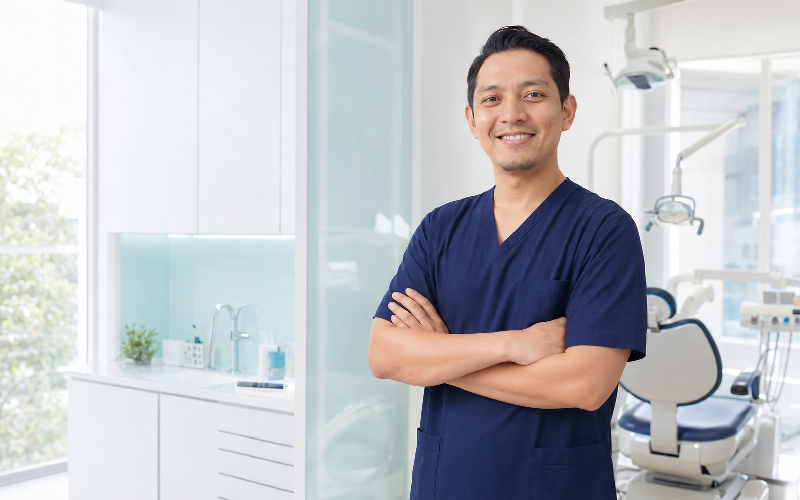 Friendly dentist in a modern clinic